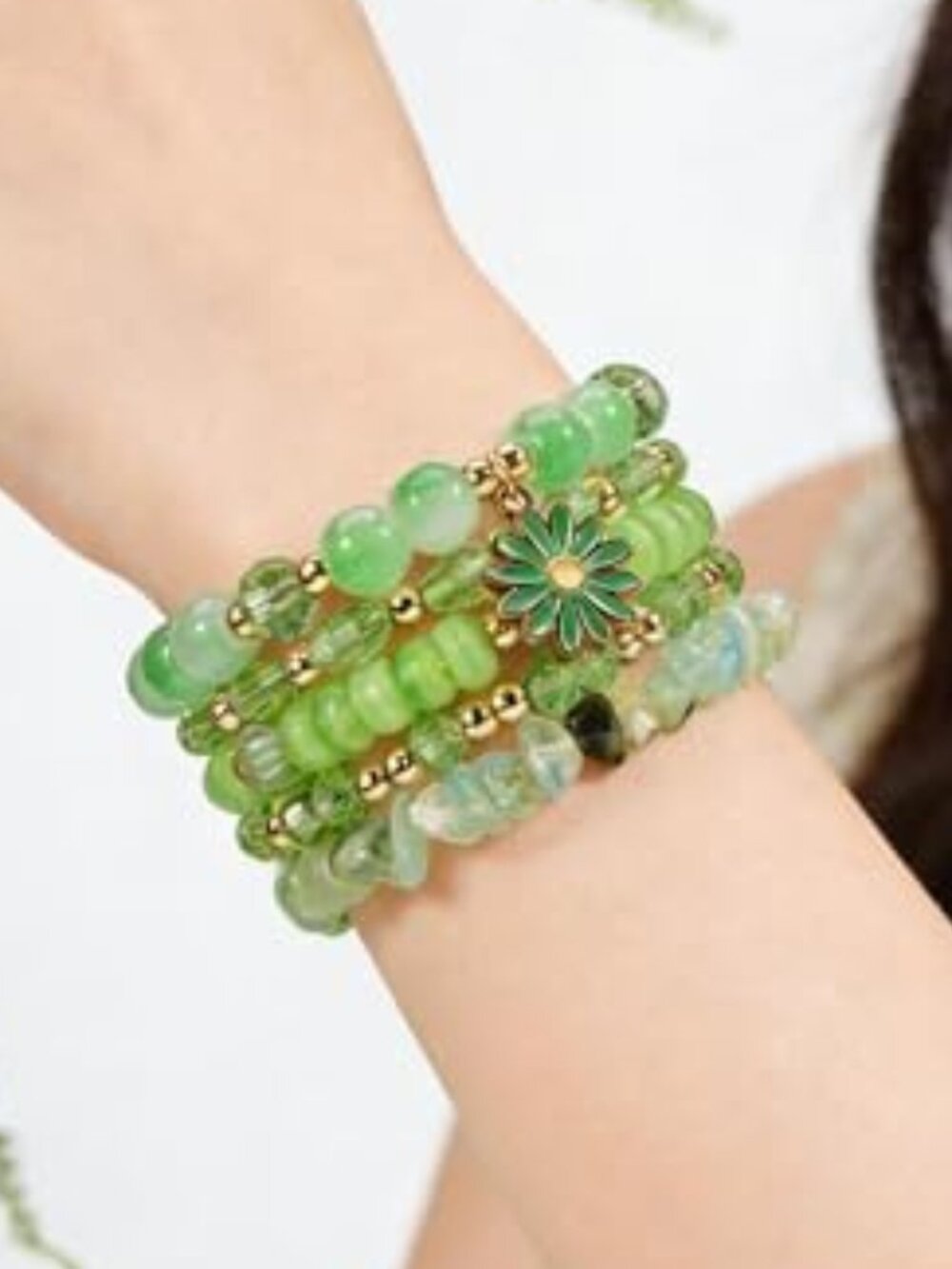 5Pcs Bohemian Flower Stackable Bead Bracelets for Women Multilayer Crystal Glass